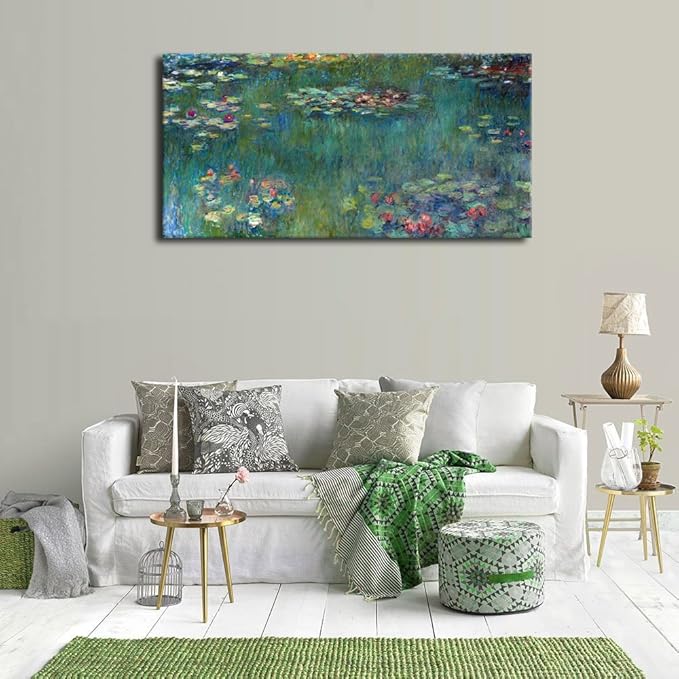 Yearainn Large Canvas Wall Art Water Lilies by Claude Monet Landscape Contemporary Wall Art Nature Picture for Home Office Wall Decor Framed Ready to Hang