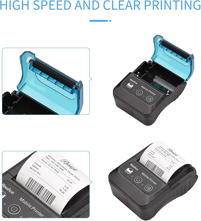 Portable 58mm Receipt Thermal Printer 2 inches Mini Mobile Pocket Printers with 6 Thermal Paper Roll USB&Wireless BT Connection Compatible with Windows/Android/iOS for Office Market