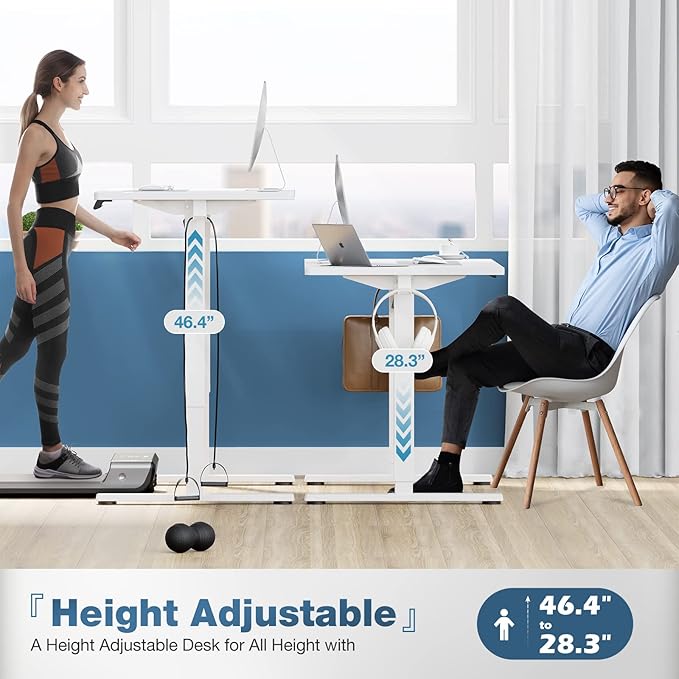 Sweetcrispy Electric Standing Desk Adjustable Height, 48x24 Inch Sit Stand Up Home Office Desks Computer Workstation PC Work Table with 3 Memory Preset Splice Wood Board Metal Frame, White