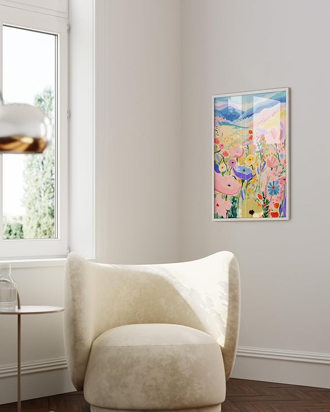 HAUS AND HUES Floral Art Wall Decor - Wildflowers Wall Art for Living Room, Floral Artwork for Bedroom Walls, Flower Painting for College Girls Dorm Room (Valley, White Frame, 24x36)