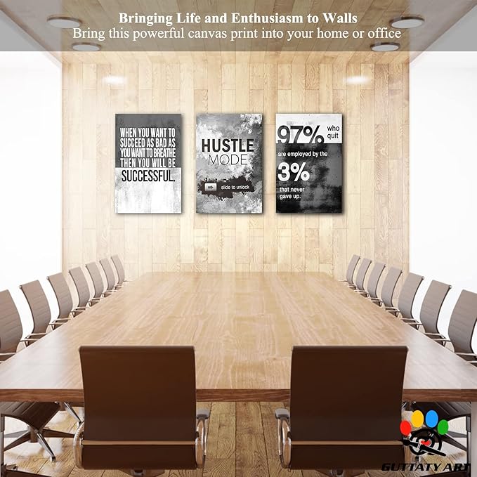 Office Wall Art-3 Panel Motivational Art, Inspirational Quotes Canvas for Home Office, Positive Quote Frame for Company Wall 24'x36'x3Pcs
