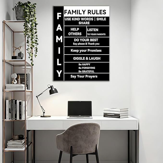 Family Rules Inspirational Canvas Wall Art Motivational Quotes Poster Print Picture Painting Artwork for Living Room Bedroom Home Office Kitchen Wall Decor Ready to Hang [18''Wx24''H]