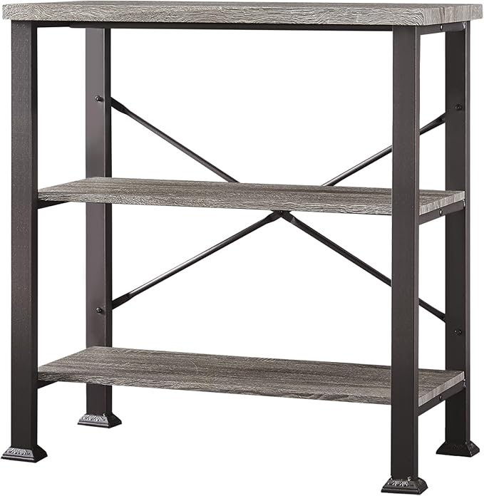 HOMBAZAAR 3 Tier Bookshelf,Grey Industrial Book Shelf,Engineered Wood and Metal Small Bookshelves,Low Shelf Bookcase for Living Room,Office,Bedroom and Kitchen
