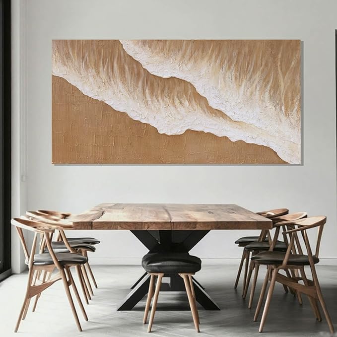 ZENPEE Brown Canvas Wall Art and White Ocean Unique Wall Decor Posters, Wall Hanging Decor for Dining Room or Living Room, 24" x 48"