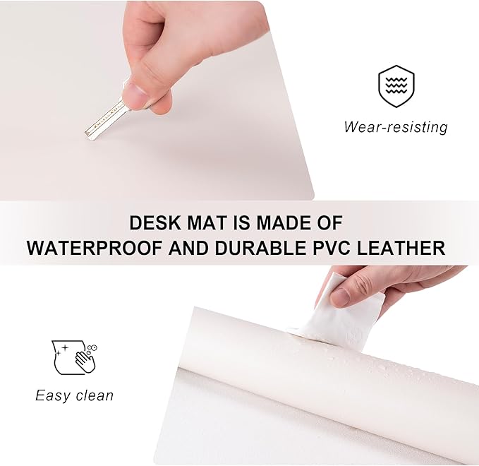 Leather Desk Pad Protector,Non-Slip Desk Pad,on-Slip PU Leather Large Mouse Pad,Easy Clean Desk Protecor Mat,Writing Pad for Office Work/Home/Decor(White, 31.5" x 15.7")