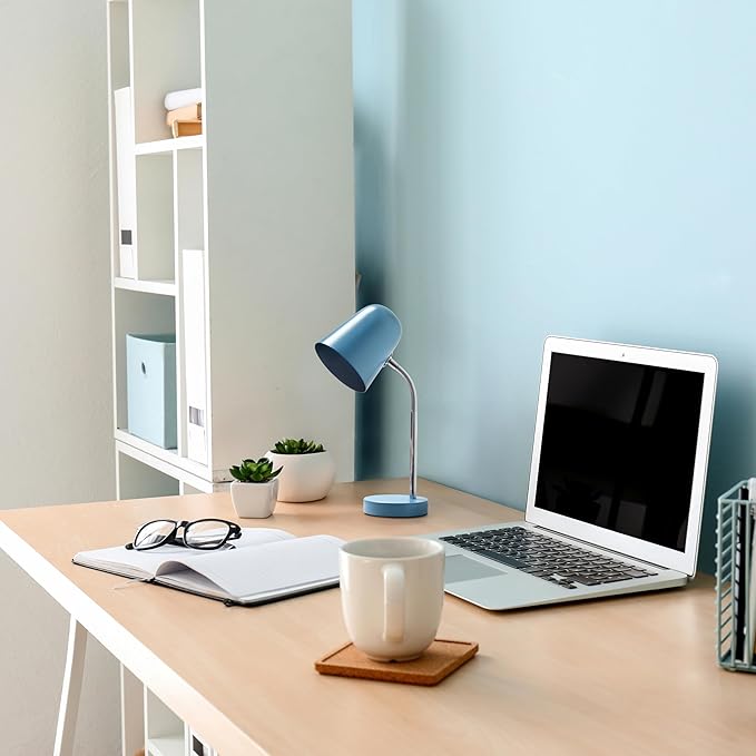 Simple Designs LD1075-BLU 15.28" Sleek Essentials Minimalist Metal Desk Task Lamp, for Office, Desk, Nightstand, Dorm, Blue