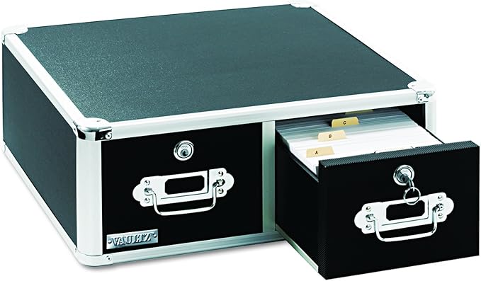 Vaultz Locking 4 x 6 Index Card Cabinet, Double Drawer, Black (VZ01395)