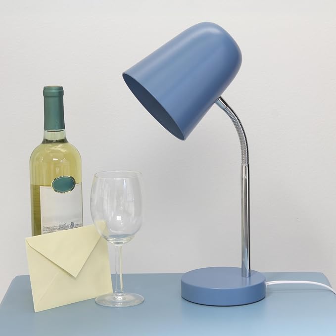 Simple Designs LD1075-BLU 15.28" Sleek Essentials Minimalist Metal Desk Task Lamp, for Office, Desk, Nightstand, Dorm, Blue