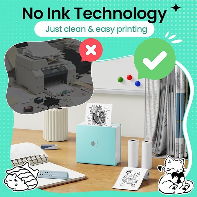 Phomemo Sticker Printer, Mini Printer Sticker Maker Machine M02, Print Pods Mini Pocket Machine for Creative DIY, Photos, Study Notes, Small Thermal Label Maker with AI APP for Home/Office/School,Cyan