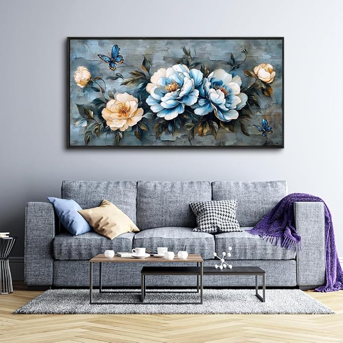 KELIYUAN Large Canvas Black Framed Wall Art Decor For Living Room Bedroom Abstract Wall Painting Flower ink painting Home Dining Room Wall Decorations Prints Posters Modern Room Home Decor 24"X48"