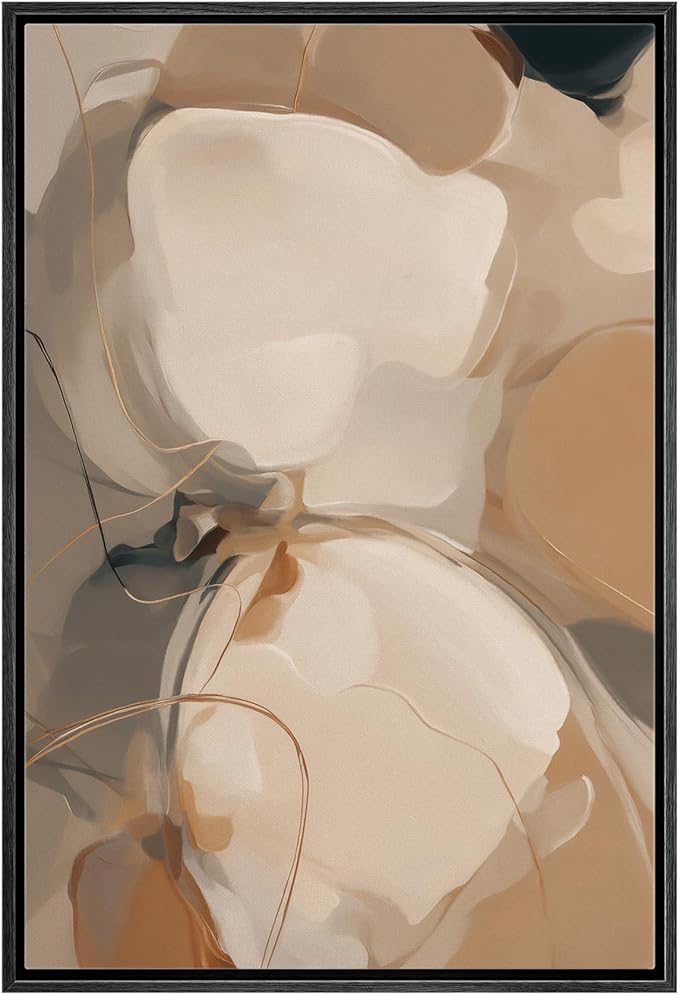 MUDECOR Framed Canvas Print Wall Art Abstract Earth Tones Soft Flowing Shapes Illustrations Minimalism Decorative Relax Colorful for Living Room, Bedroom, Office - 16"x24" BLACK