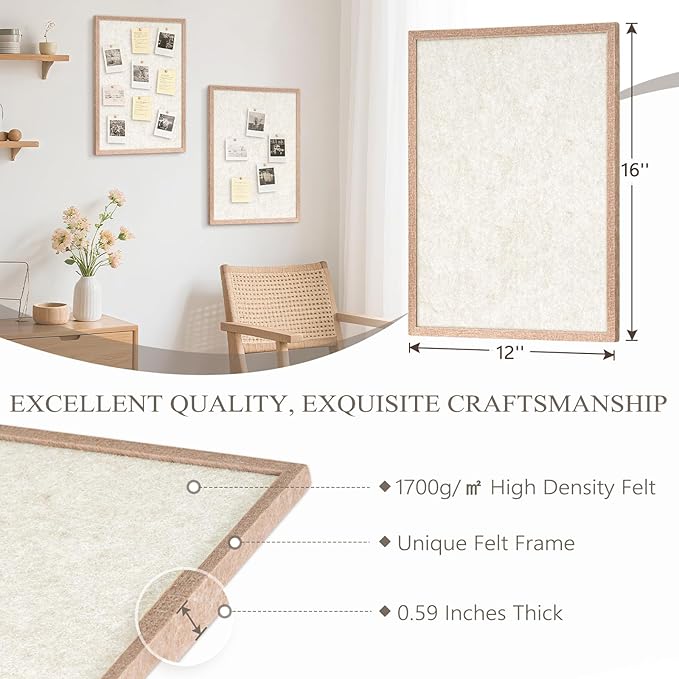DOLLAR BOSS Felt Framed Bulletin Board 16'' x12'' 2 PCS Small Cork Boards for Walls Cute Lightweight Aesthetic Corkboard for Office Home Decor College Dorm Room Photo Display with 10 Pins, Beige