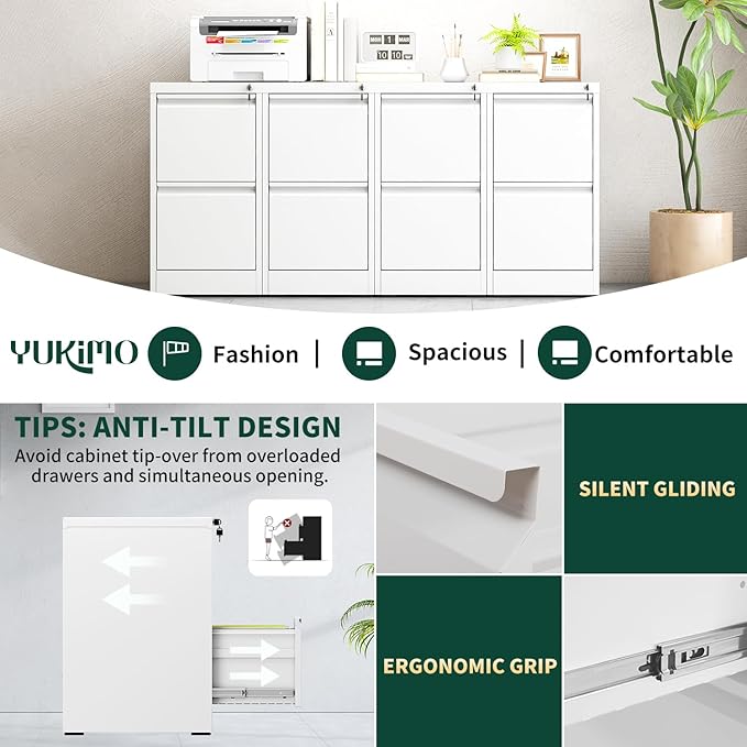 2 Drawer File Cabinet for Home Office, Vertical File Cabinet with Lock, Locking File Cabinet Hanging Files for A4/ Legal/Letter, Require Assembly, White