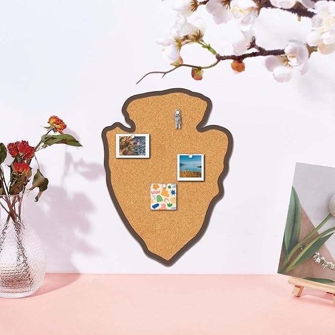 CRASPIRE Arrow Pin Cork Board 11.8x8.6In Wall Mounted Framed Bulletin Display Badge Wooden Saddle Brown Memory Memo Brooch Lapel Pin Holder Storage for Home Office School Classroom Wedding Decoration