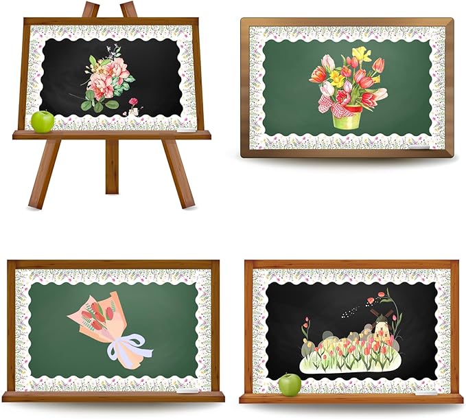 65Ft Watercolor Wild Floral Bulletin Boards Colorful Flower Butterfly Decorative Trim Border Seasonal Spring Board Trim for School Wall Blackboard Classroom DIY Crafts, 1 Roll