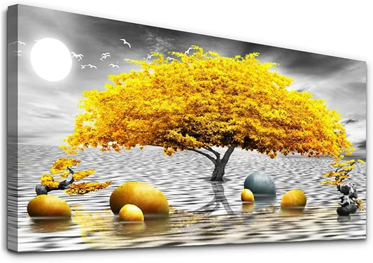 MHARTK66 Wall Decorations For Living Room Canvas Wall Art For Bedroom Abstract Wall Decor Black And White Canvas Art Yellow Tree Paintings Bathroom Home Decoration Hang Pictures Office Large Artworks