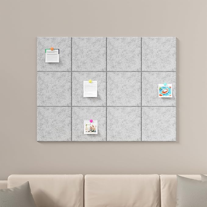 Large Cork Boards for Walls – 48" x 36" Self Adhesive Felt Wall Tiles, Ideal for Office Wall Organizing Bulletin Board, Easy to Install Cork Boards Felt Board
