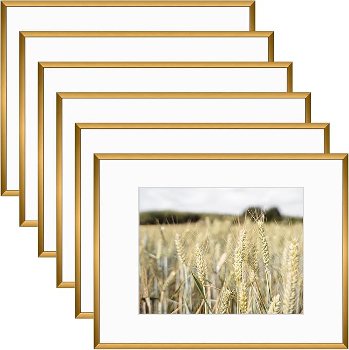 Golden State Art, Gallery Wall Frame Set of 6 - Bronze 12x16 Aluminum Photo Frames with Mat for 8.5x11 Pictures - 12 x 16 inch Metal Frame with Real Glass Cover - Elegant Home or Office Decor