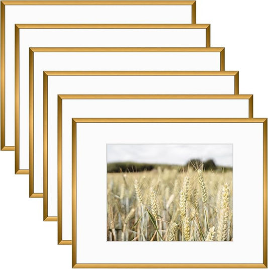Golden State Art, Gallery Wall Frame Set of 6 - Bronze 12x16 Aluminum Photo Frames with Mat for 8.5x11 Pictures - 12 x 16 inch Metal Frame with Real Glass Cover - Elegant Home or Office Decor
