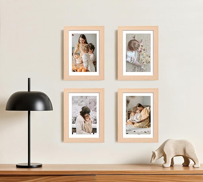 eletecpro 5x7 Picture Frames Set of 10, Picture Frames Collage Wall Decor Display 4x6 Photo With Mat or 5x7 without Mat, Home Decor Gallery Frame for Table Top or Wall Mounting, Natural