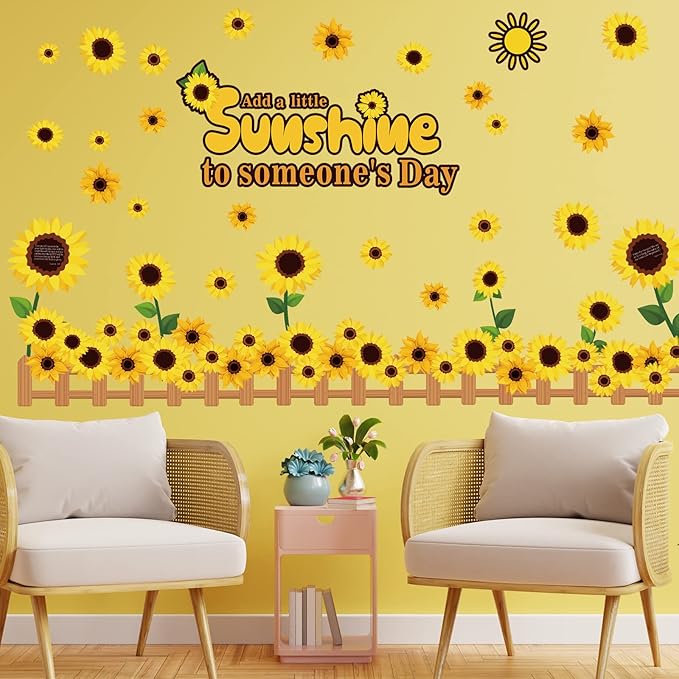 Colarr 92 Pcs Spring Sunflower Bulletin Board Decorations Summer Sun Flower Cutout Classroom Decor Inspirational Yellow Flowers Bulletin Boards Set for School Window Wall Door Home Office Decoraction