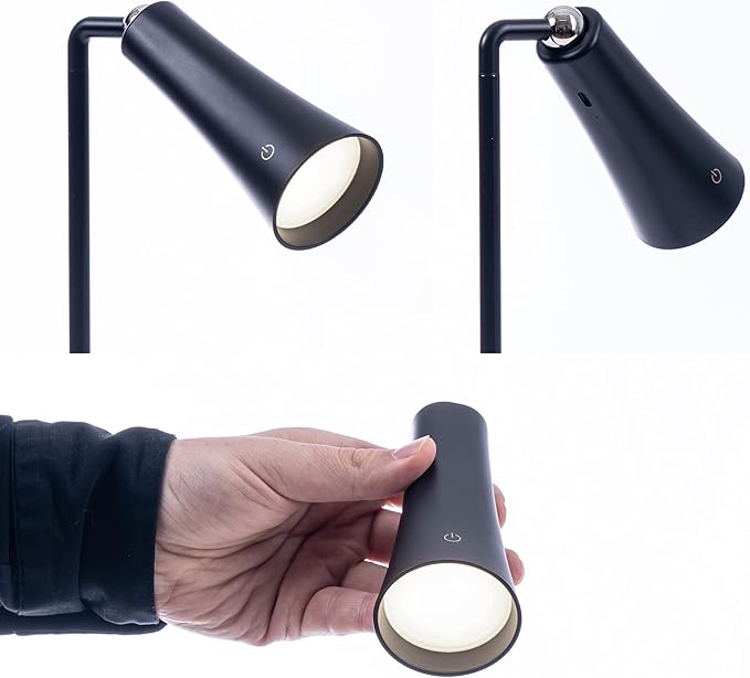 Flute Lamp - 4-in-1 Rechargeable LED Desk, Wall, Clamp Lamp & Flashlight with Magnetic Base, 4-Level Brightness, 270° Flexible Arm, USB-C Charging, Ideal for Home Office & Bedside - Black