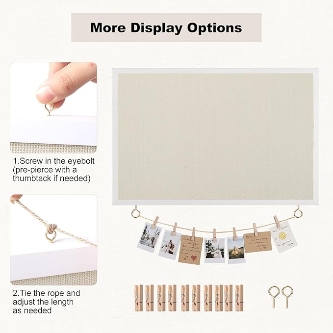 Cork Board with Linen, 30" x 20" Double-Sided Bulletin Board Corkboard for Wall Picture Display Framed Vision Boards for Home Office School Pin Boards with 20 Pushpins &10 Clips