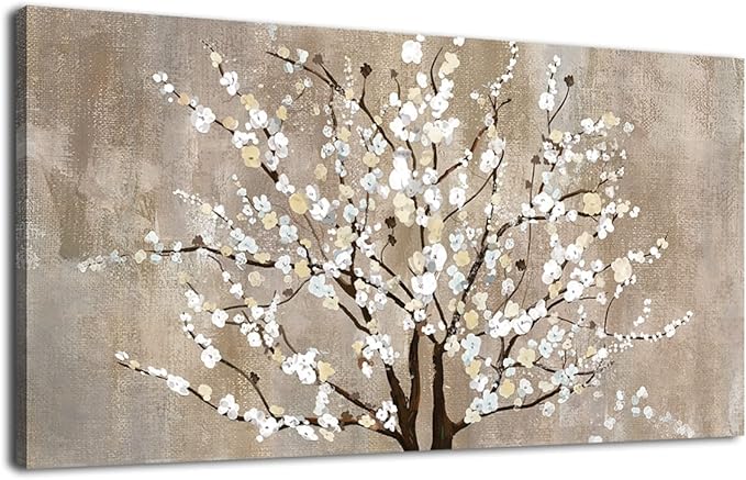 Flower Canvas Wall Art for Living Room & Bedroom - Plum Blossom Canvas Wall Pictures - Abstract Elegant Floral Canvas Prints - Framed & Ready to Hang - 20" x 40"