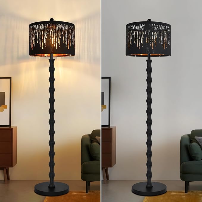 Vintage Floor Lamp for Living Room Bedroom,Farmhouse Rustic Floor Lamps,Modern Standing Tall Lamp with Black Unique Lampshade,Gothic Mid Century Iron Floor Lamp for Office Corner Decor