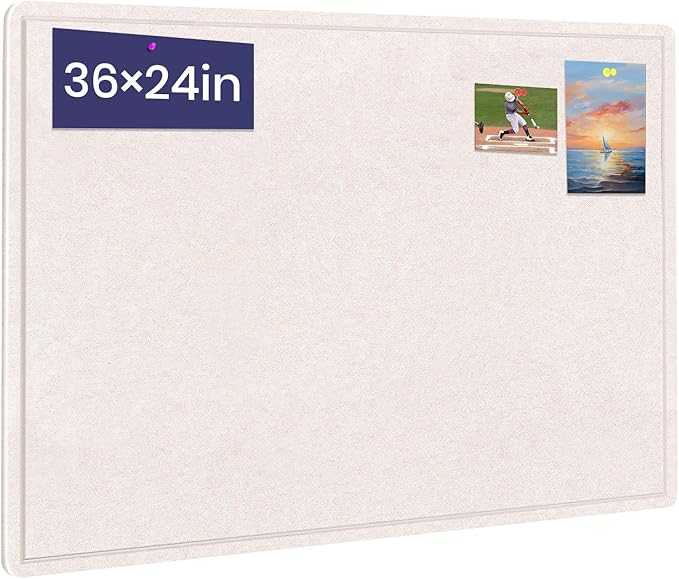 Bulletin Board, 36 X 24 inches Cork Board with 20 Pushpin, Felt Cork Board Notice Pin Board, Self-Adhesive Vision Board Mood Board Foldable Photo Board for Wall - Oatmeal