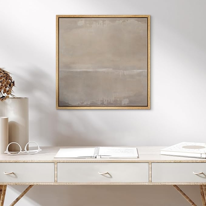 SIGNWIN Framed Canvas Print Wall Art Grey Neutral Abstract Soft Contemporary Illustration Modern Art Decorative Nordic Minimal Calm/Zen for Living Room, Bedroom, Office - 24"x24" Natural