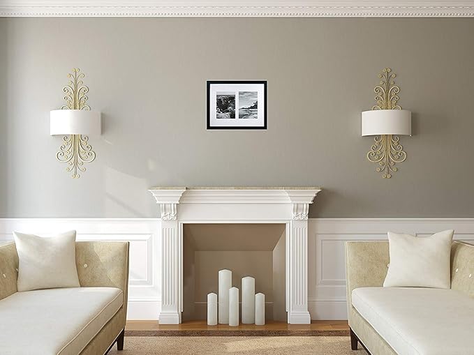 11x14 Collage Picture Frame - Mat Displays Two 5x7 Inch Photos - Black Gallery Wide Molding - Includes both Attached Hanging Hardware and Desktop Easel - Display Multiple 5 x 7 Pictures or 11 x 14
