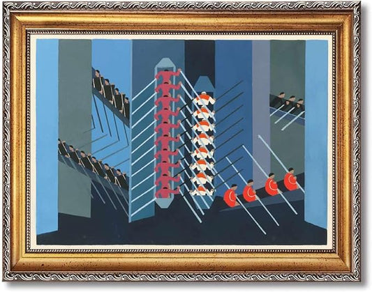 Framed Abstract Geometric Workers Poster Canvas Print Art Modern Minimalist Aesthetic Wall Art Painting Pictures Wall Decor Stunning Home Decor for Office Living Room (Retro Framed,24L"x36W")