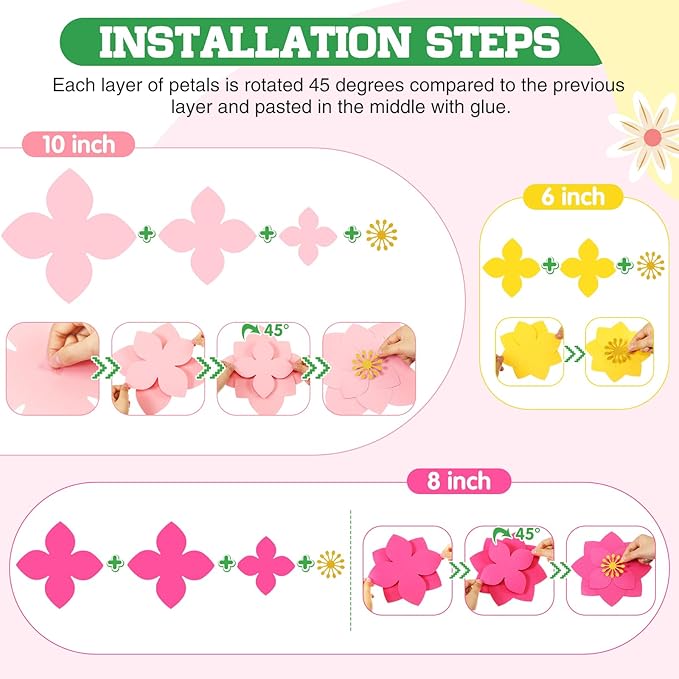 18 Pcs Paper Flowers Decor for Wall DIY Flower Bulletin Board 3D Spring Fiesta Mexican Paper Floral Decoration for Photo Backdrop Classroom Back to School Party(Pointed-Leaf Clover,Rainbow)