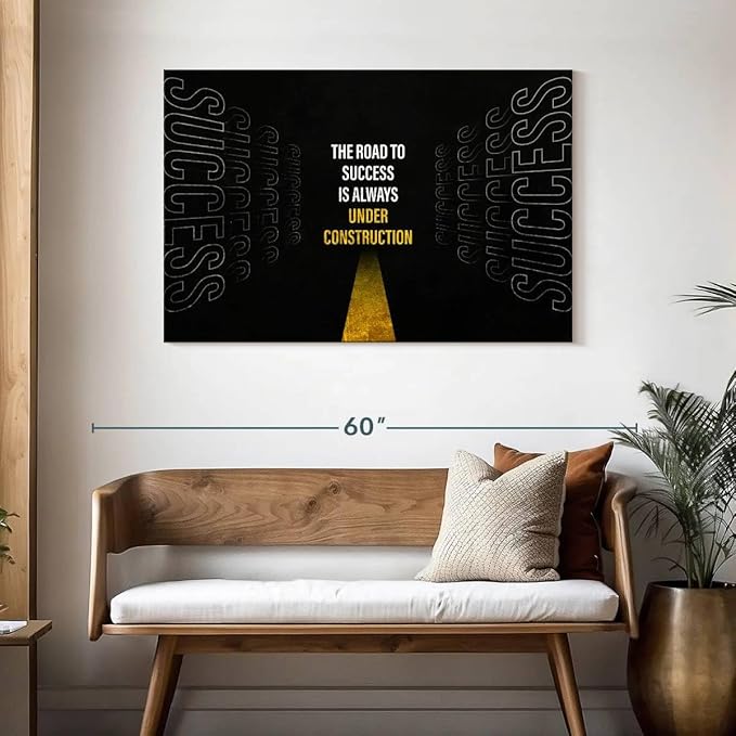 ElephantStock - Work On Your Road To Success Wall Art - Horizontal Canvas Wall Art - Home Office Wall Decor - Digital Art Inspirational And Typography Canvas Art - Black And White Decor - 45" x 30"