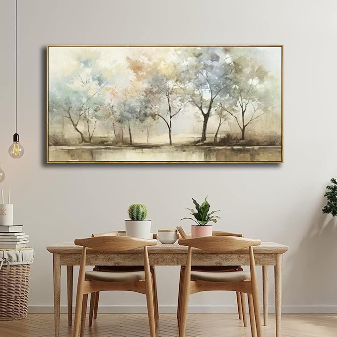 VHMING Abstract Wall Art Artwork Retro Trees Pictures Decor Canvas Painting Framed Ready to Hang Living Room Bedroom and Office Wall Decor 24x48 Inch