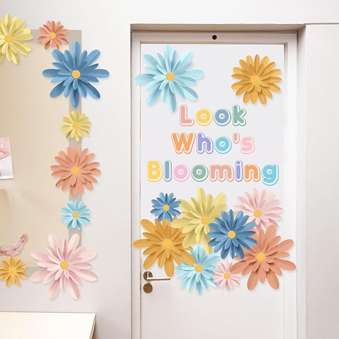18 Pcs Paper Flowers Decorations for Wall DIY Flower Bulletin Board 3D Fiesta Paper Floral Backdrop Decoration for Photo Backdrop Classroom Back to School Party(Macaron Color)