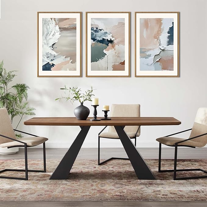HPNIUB Large Modern Abstract Framed Canvas Wall Art Set, Minimalist Splash Ink Blue Pink Pastel Watercolor Wall Decor,Illustration Neutral Art Painting for Living Room,Dining Room,Office -16"x24"x3