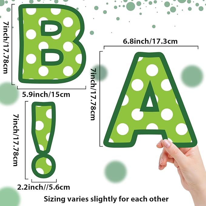 150 PCS Large 7" Bulletin Board Letters Set, Green White Polka Dots Classroom Alphabet Cutout Letter for Bulletin Board Display Home School Class, A Great Helper to Inspire Students' Learning Interest