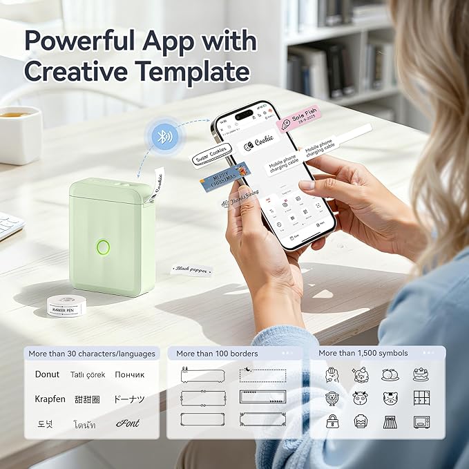 NIIMBOT D110 Upgraded Version Mini Label Maker Machine with Tape, Portable Bluetooth Thermal Printer, Sticker Labeler with Multiple Templates for Office Organization Home Kitchen School, Green