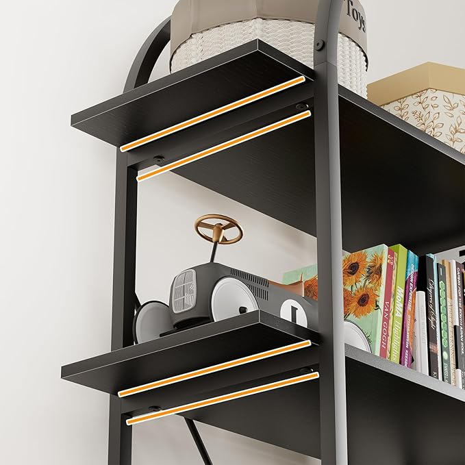 Arched Bookshelf 5 Tier Book Shelf, 31.5 Inch Width Industrial Arch Bookcase, Curved Tall Bookshelf with Open Shelves for Home Office, Living Room, Bedroom, Black