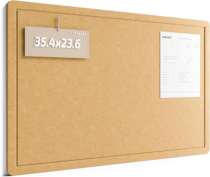 Fluxynara Bulletin Board,35.4" x 23.6" Cork Board Alternative with 12 Safe Removable Adhesive Tabs, Foldable Felt Pin Board for Home Office, Classroom, Bedroom,Entryway for Walls— Mustard Yellow