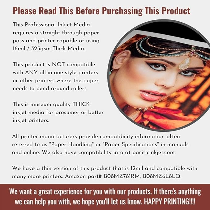 (8-x-10) 20 Sheets 100% Cotton Fine Art Matte Double Sided Inkjet Paper - 16mil 325gsm See Description for Compatibility Info Before Purchase - OBA Free Archival Grade Inkjet Media