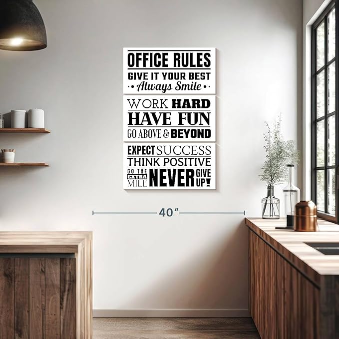 Elephant Stock - Fun Office Rules Wall Art - Vertical Multi Panel Canvas - 3 Piece Living Room Wall Decor - Digital Art Inspirational And Typography Multi Piece Wall Art - White And Black Decor - 24" x 38"