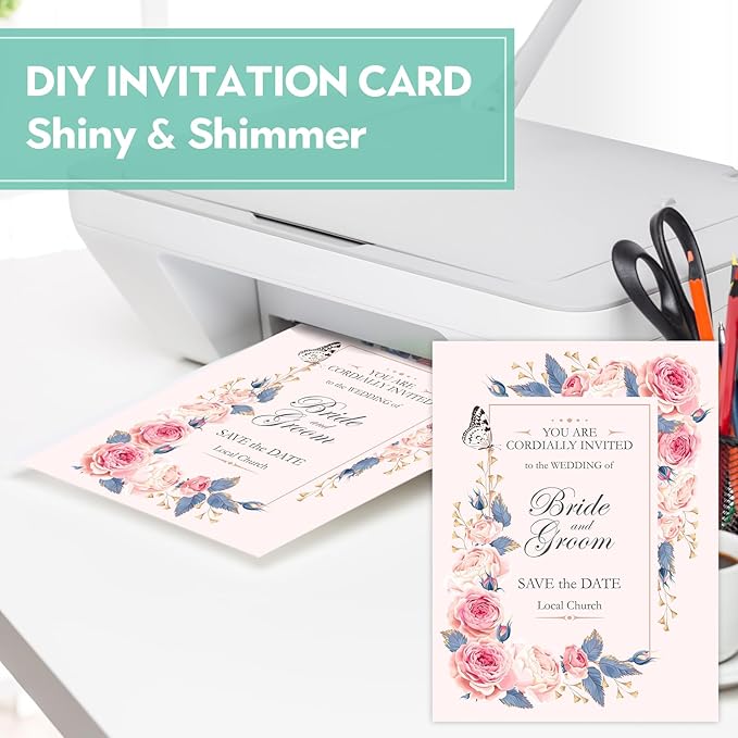 200 Sheets 5X7 Blank White Shimmer Card Stock Printer Paper 100 lb Pearle White Index Cards Flat 300 gsm for Invitations, Postcard,Photo Paper,Card Making