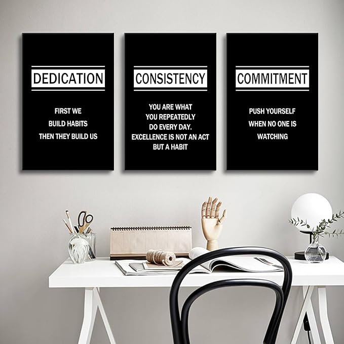Inspirational Canvas Posters Print Wall Art 3 Pieces Motivational Success Quotes Positive Signs Picture Painting Artwork for Office Modern Home Bedroom Teens Room Stretched and Framed [48''Hx24''W]