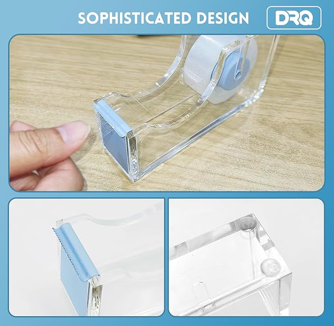 DRQ Blue Desk Organizers and Accessories Office Supplies, 10Pcs Set for Office with Stapler, Tape Dispenser, Pens, Pen Holder, Phone Holder, Tape, Ruler, 1 Box Staple, Scissors and 1 Box of Clip