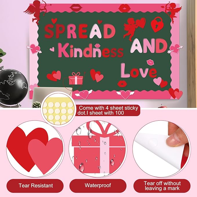 Kosiz Valentine's Day Bulletin Board Decoration Set 118 ft Scalloped Bulletin Board Borders Classroom Poster Border Trim with 257 Pcs Letter Number Symbol Cutout for School Decor