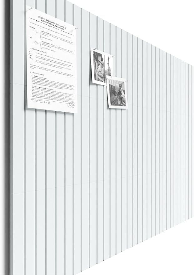 Bumusty Large Cork Board Alternative-48 x 36" Felt Bulletin Board Tiles, with 30 Pushpins, 70 Adhesive Tabs, 12-Pack Slat Wall Paneling, Cork Boards for Office Push Pin Board Felt Board-Cold White