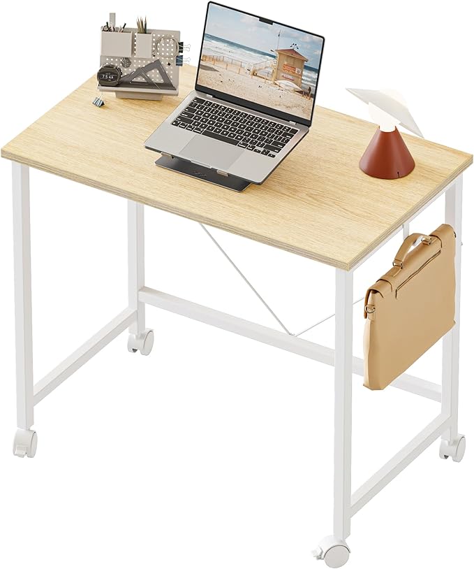 Mericonia 24 inch Rolling Computer Desk with Wheels, Gaming Desk for Small Spaces, Modern Simple Style Table for Home Office, Study Writing Table